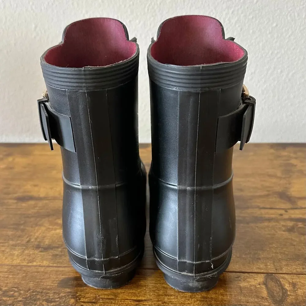 Tommy Hilfiger Women's Rain Boots Booties Lace Up with Buckle Detail Black 6